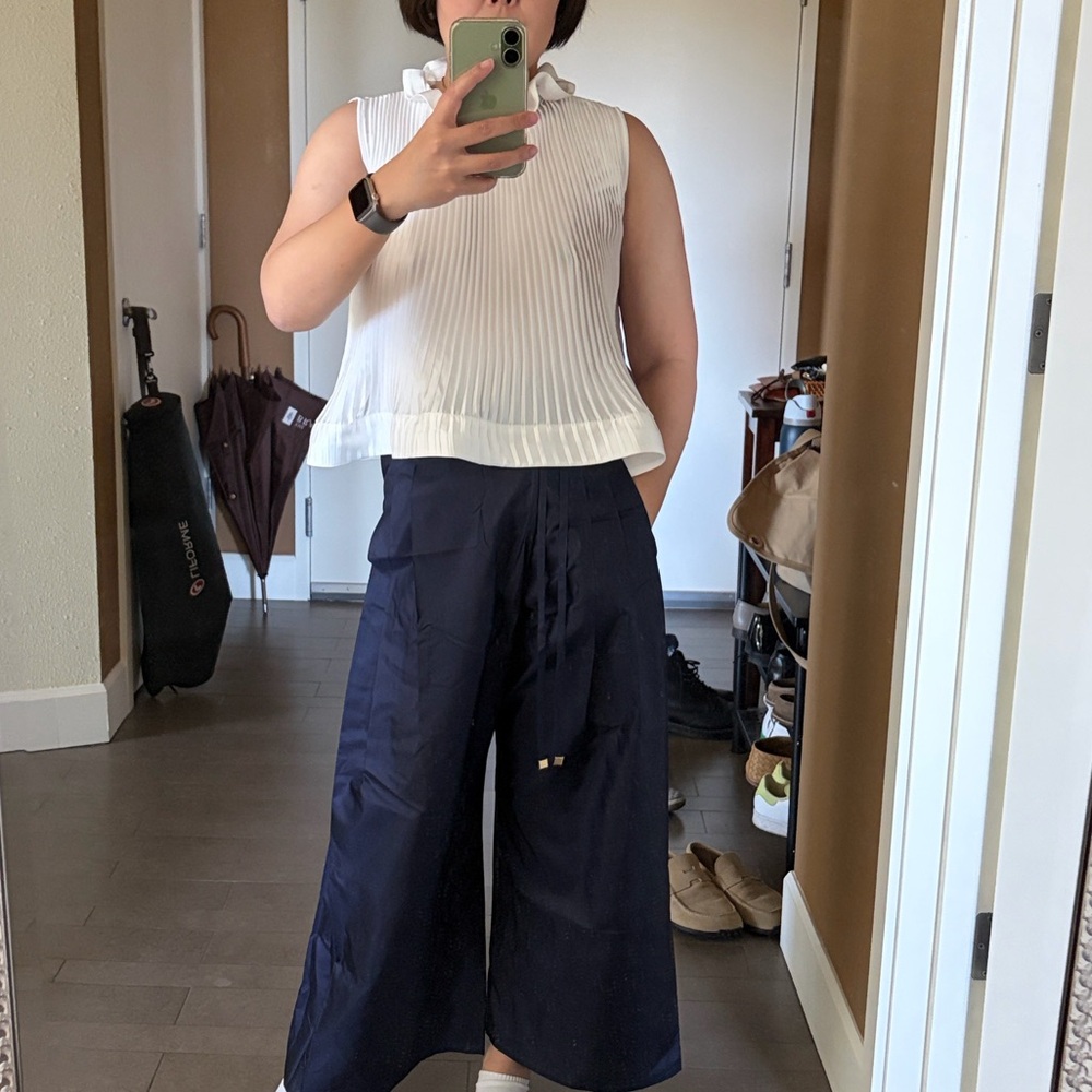 Sleeveless Pleated White Top